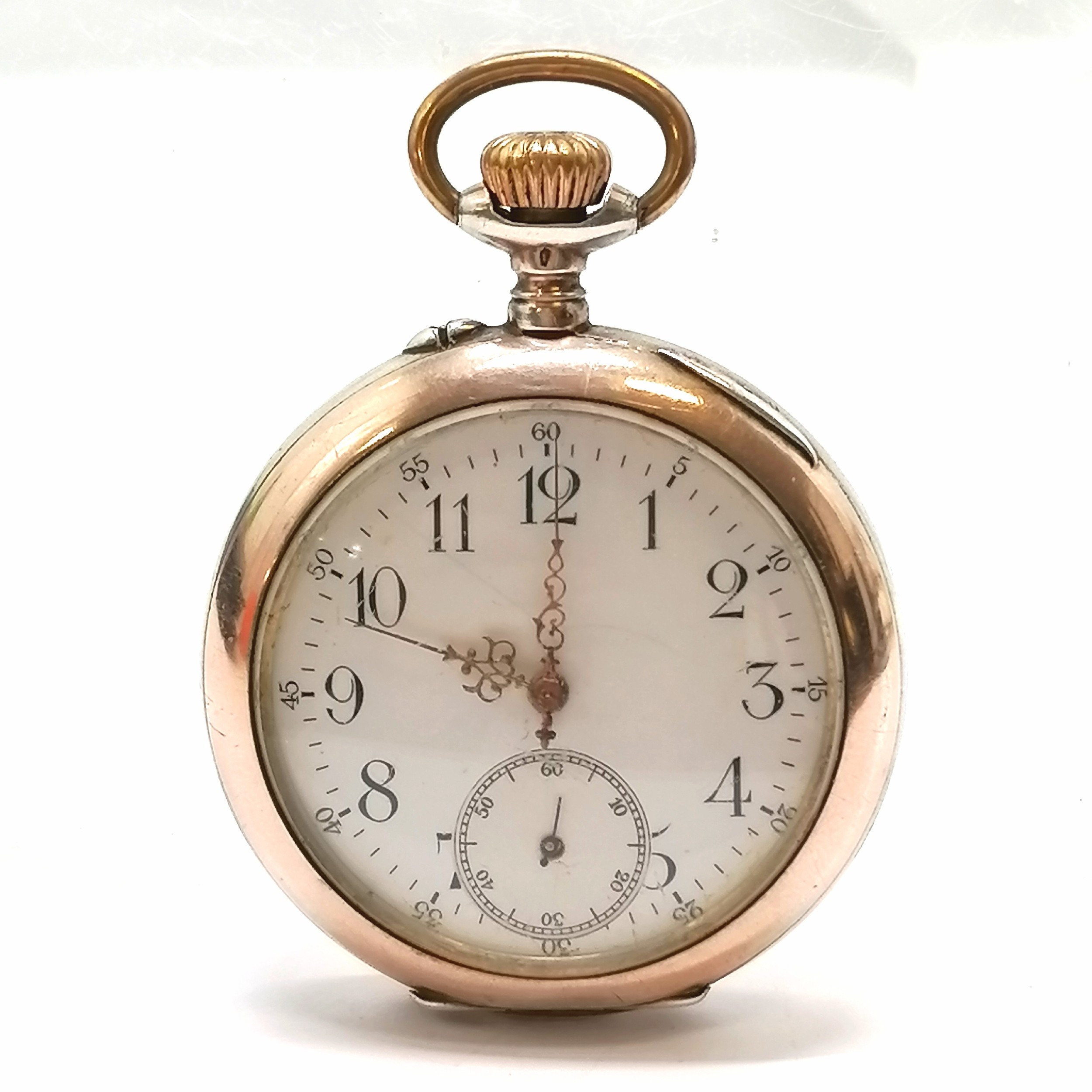 800 silver marked pocket watch with armorial crest to reverse and unmarked gold detail to bezel
