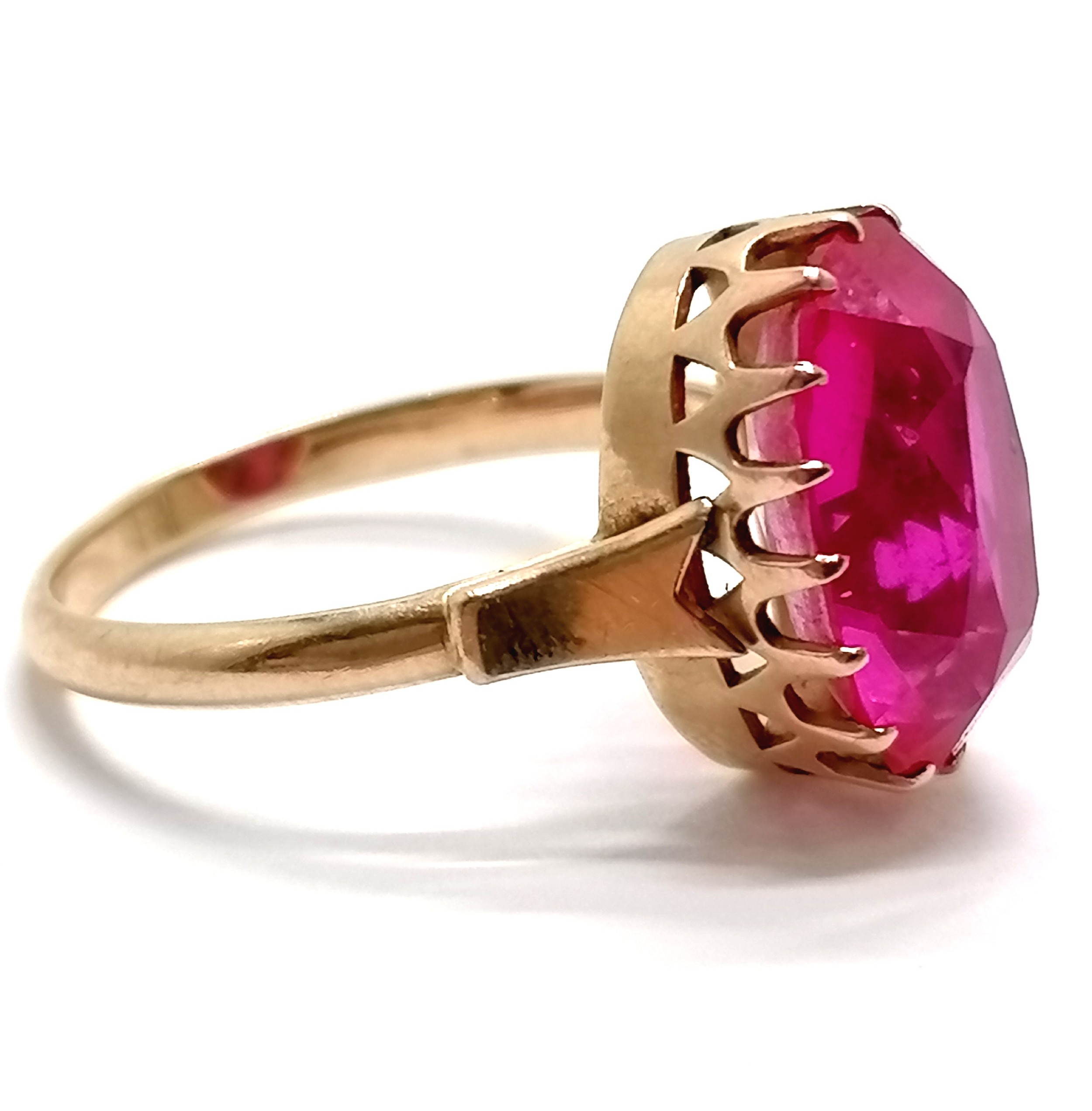 Russian 583 hallmarked gold pink sapphire (tests as) ring - size Q & 4.2g total weight - SOLD ON - Image 4 of 4