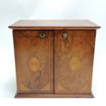 Antique walnut veneered smokers cabinet with satinwood inlay 28cm x 18cm x 24.5cm high - strung