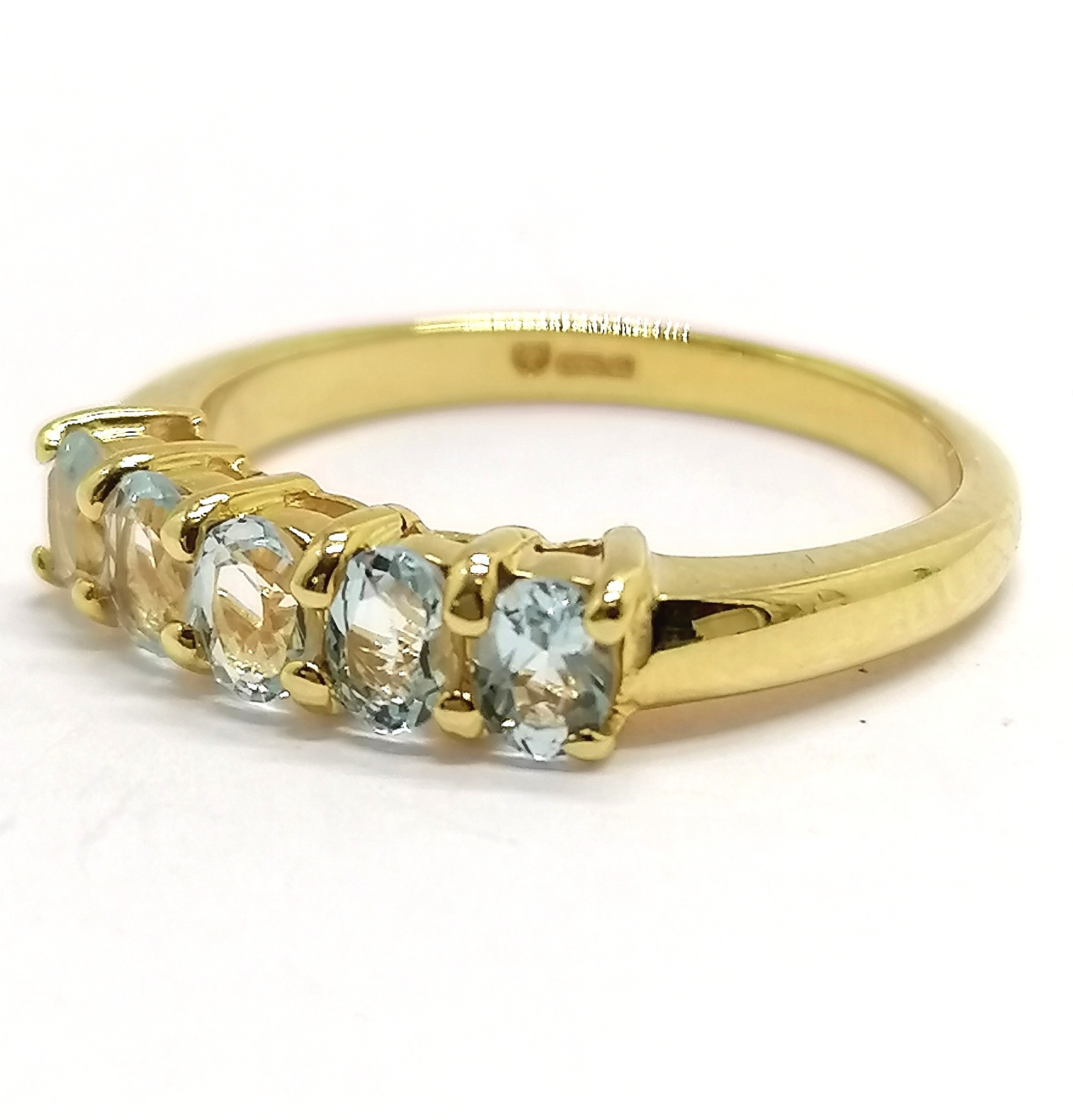 9ct hallmarked gold 5 stone blue topaz ring - size P½ & 3g total weight - Image 2 of 2