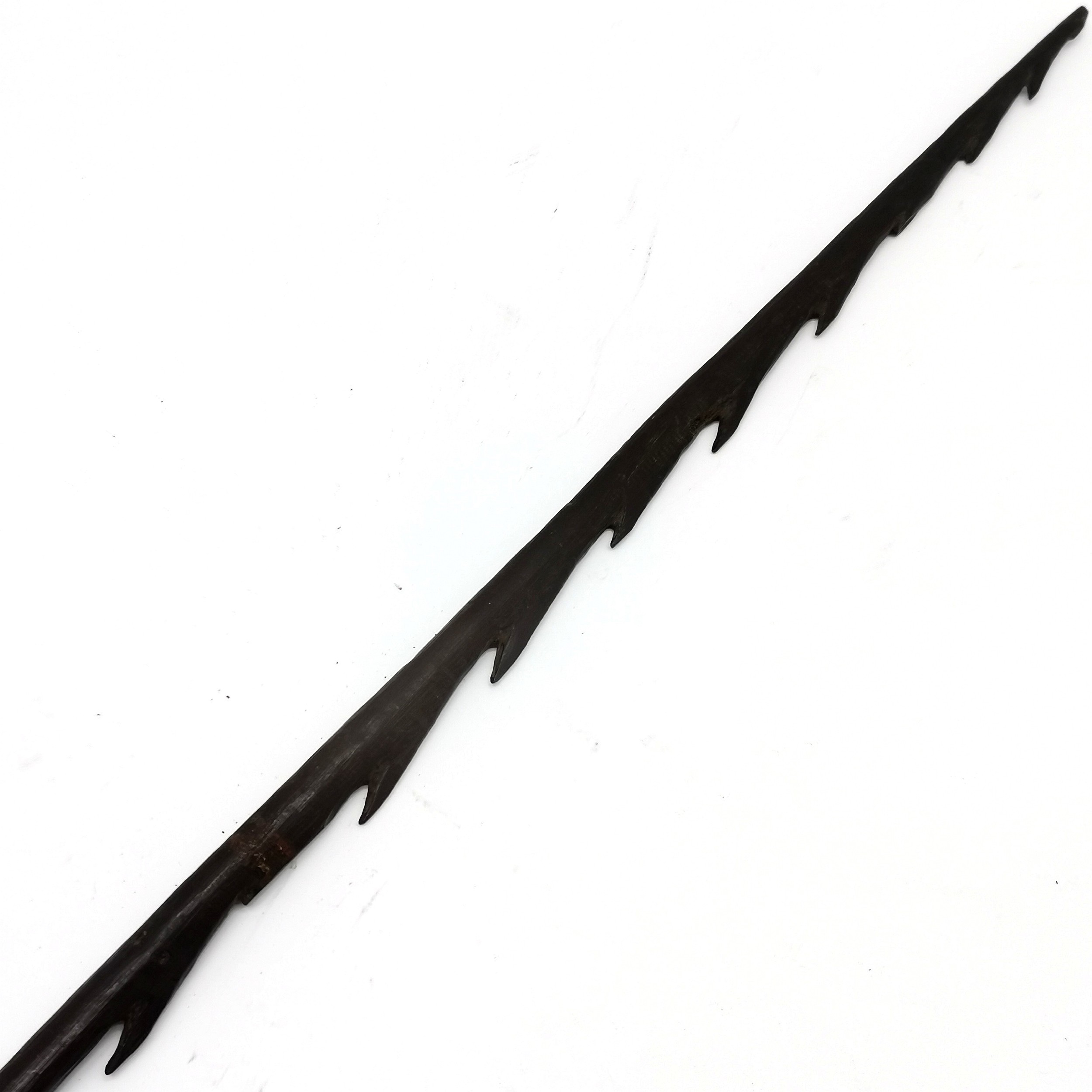 Antique ethnic wooden fishing spear with barbed detail - has losses - 92cm long. - Image 2 of 3