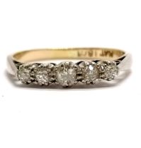 18ct marked gold & platinum 5 stone diamond ring - size L & 2.2g total weight
