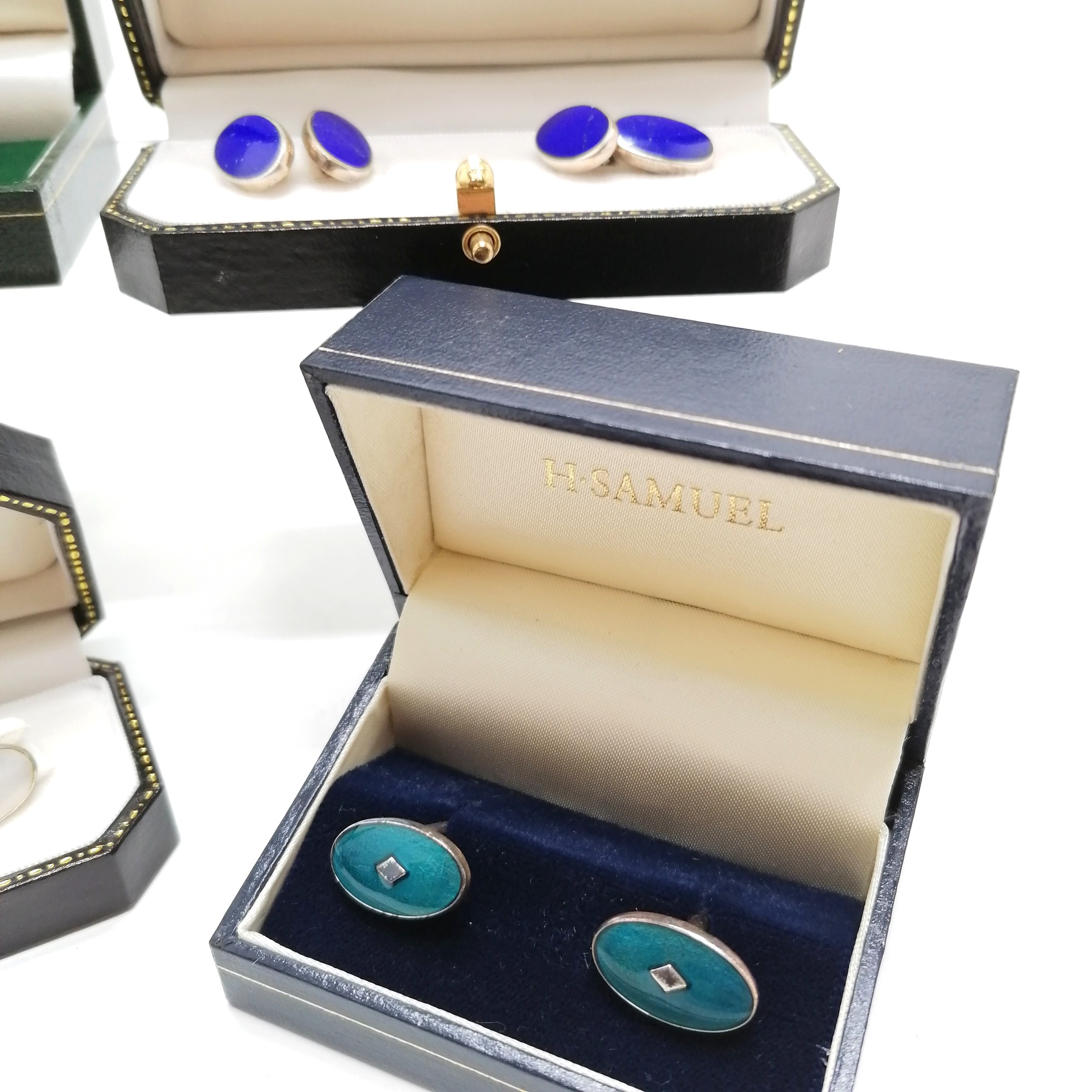 4 pairs of silver boxed cufflinks ~ Year 2000 (15g), lapis, mother of pearl, enamel - Image 2 of 3