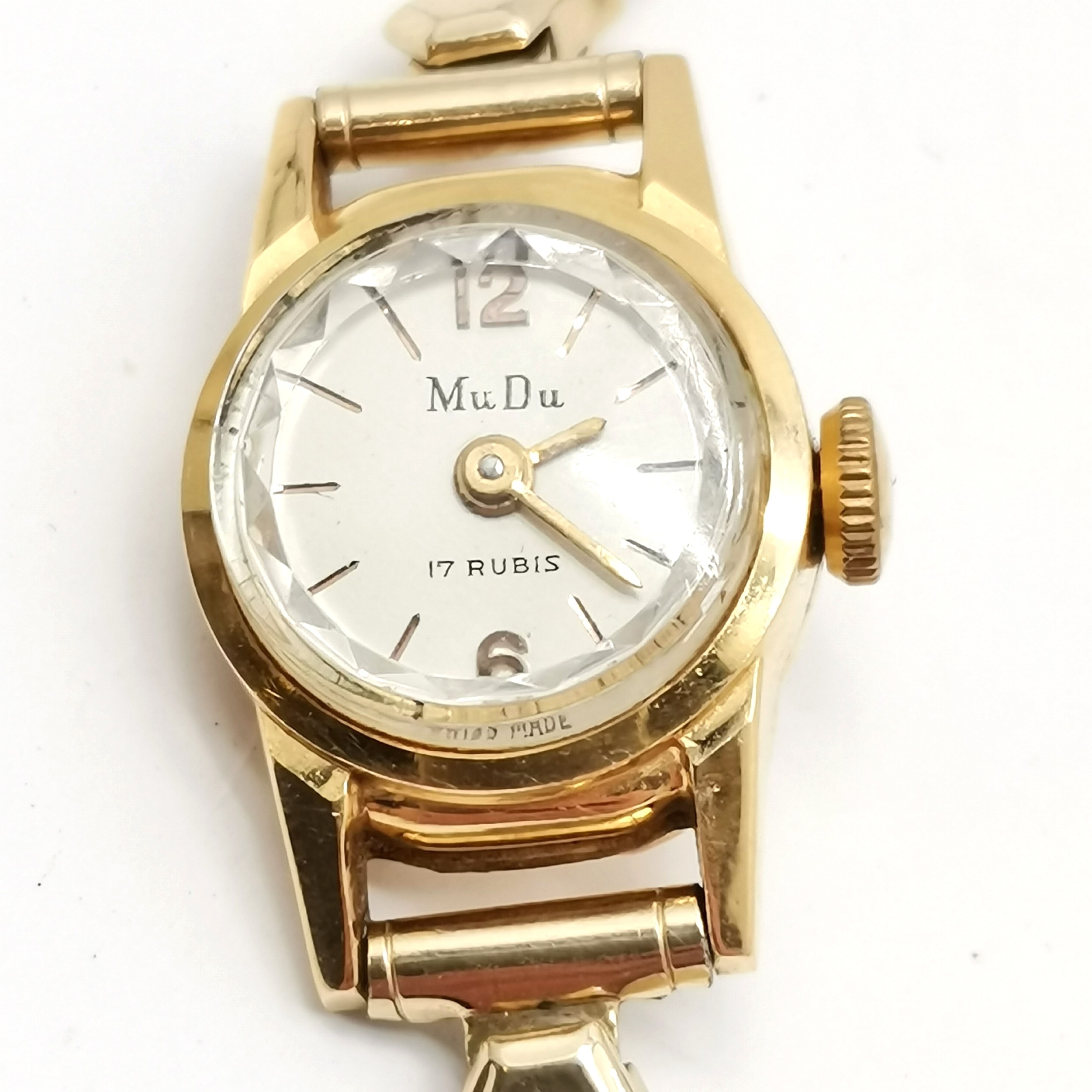 Mudu 18ct marked gold cased automatic ladies wristwatch (14mm case) on a gold plated strap - total - Image 2 of 3