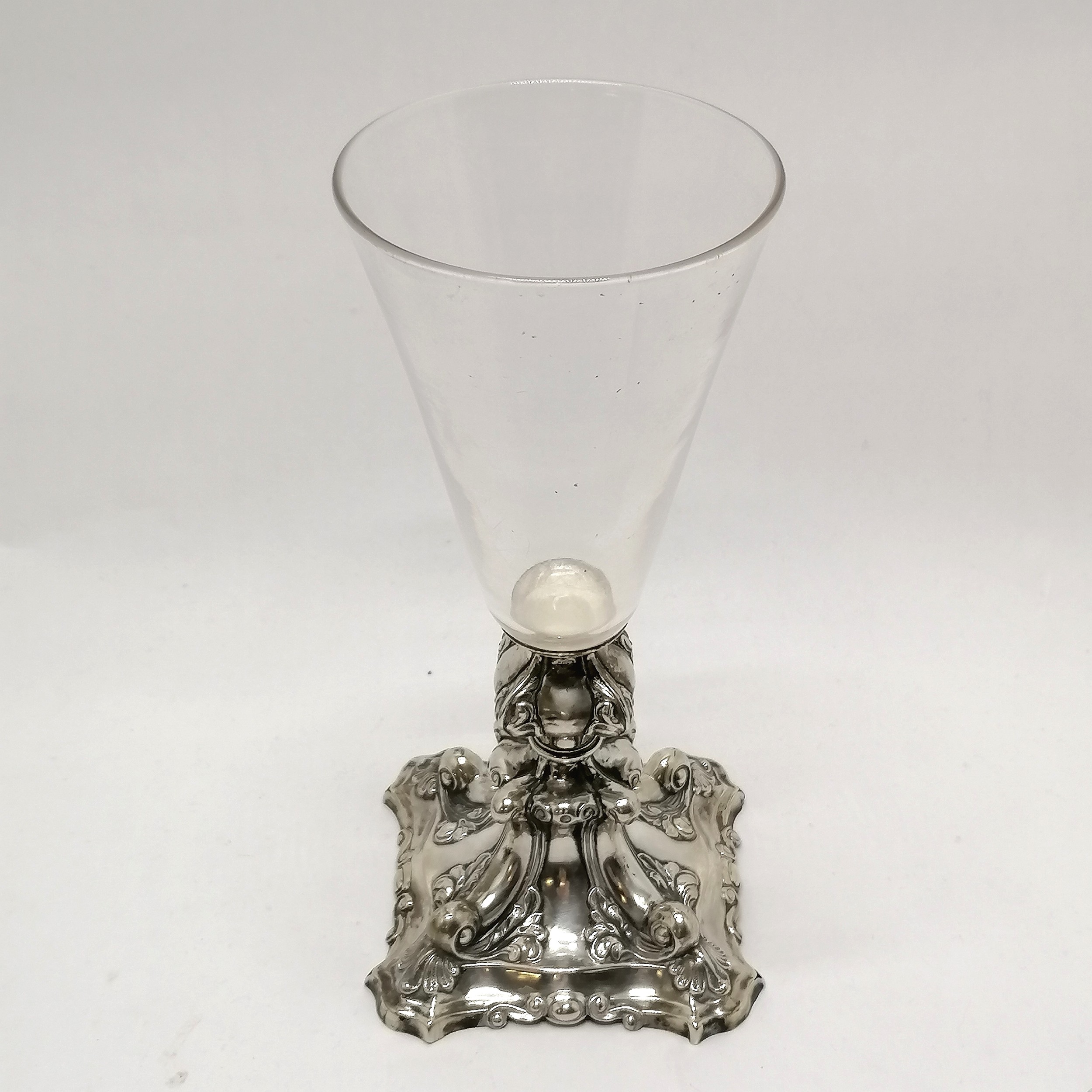 Antique silver plated vessel with antique glass bowl - 25.5cm high ~ has obvious wear - Image 2 of 4