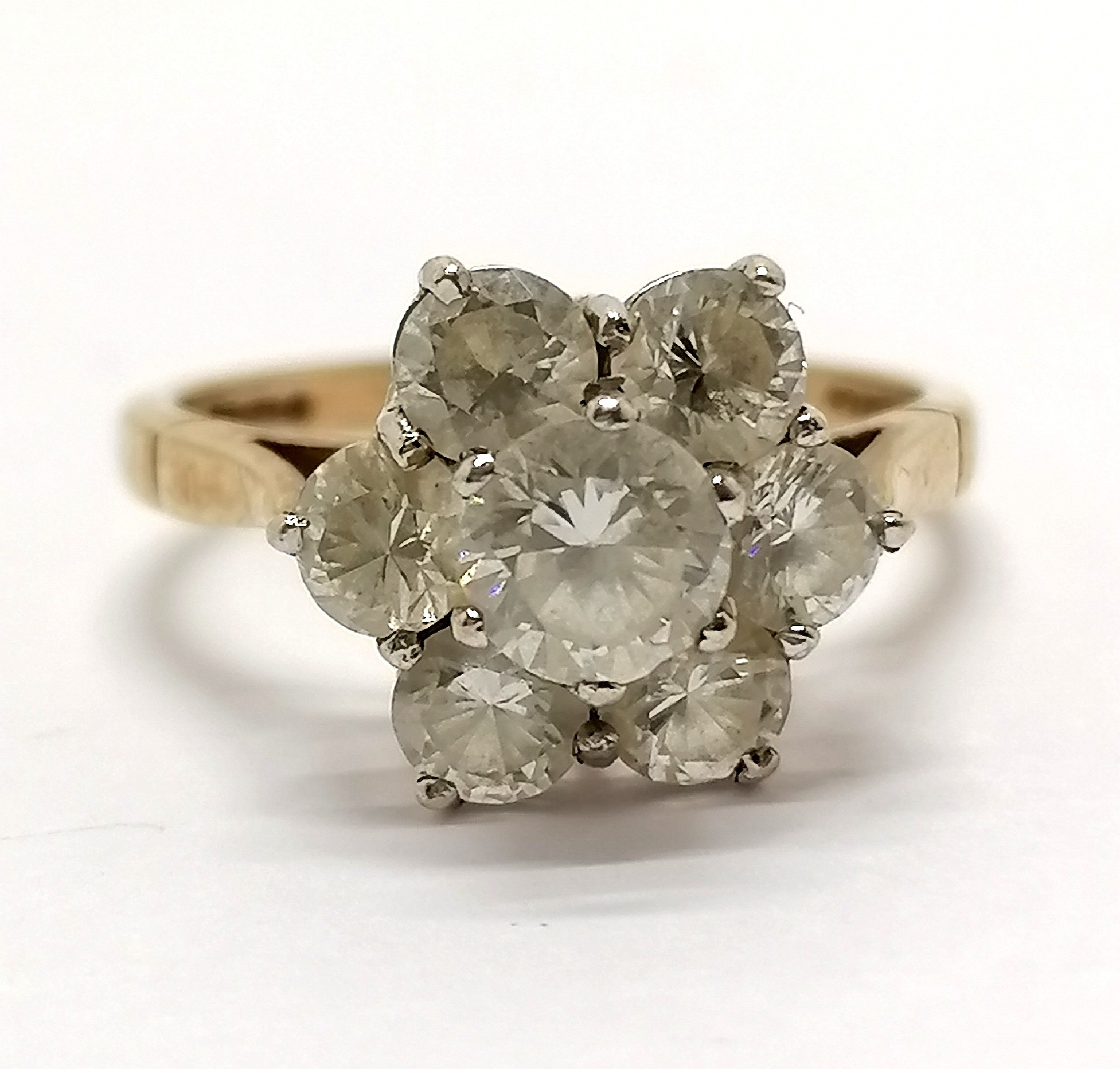 9ct hallmarked gold white stone cluster ring - size L & 2.9g total weight