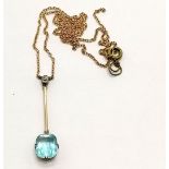 Antique unmarked gold blue & white stone set pendant (3cm drop) on an a/f gold neckchain with