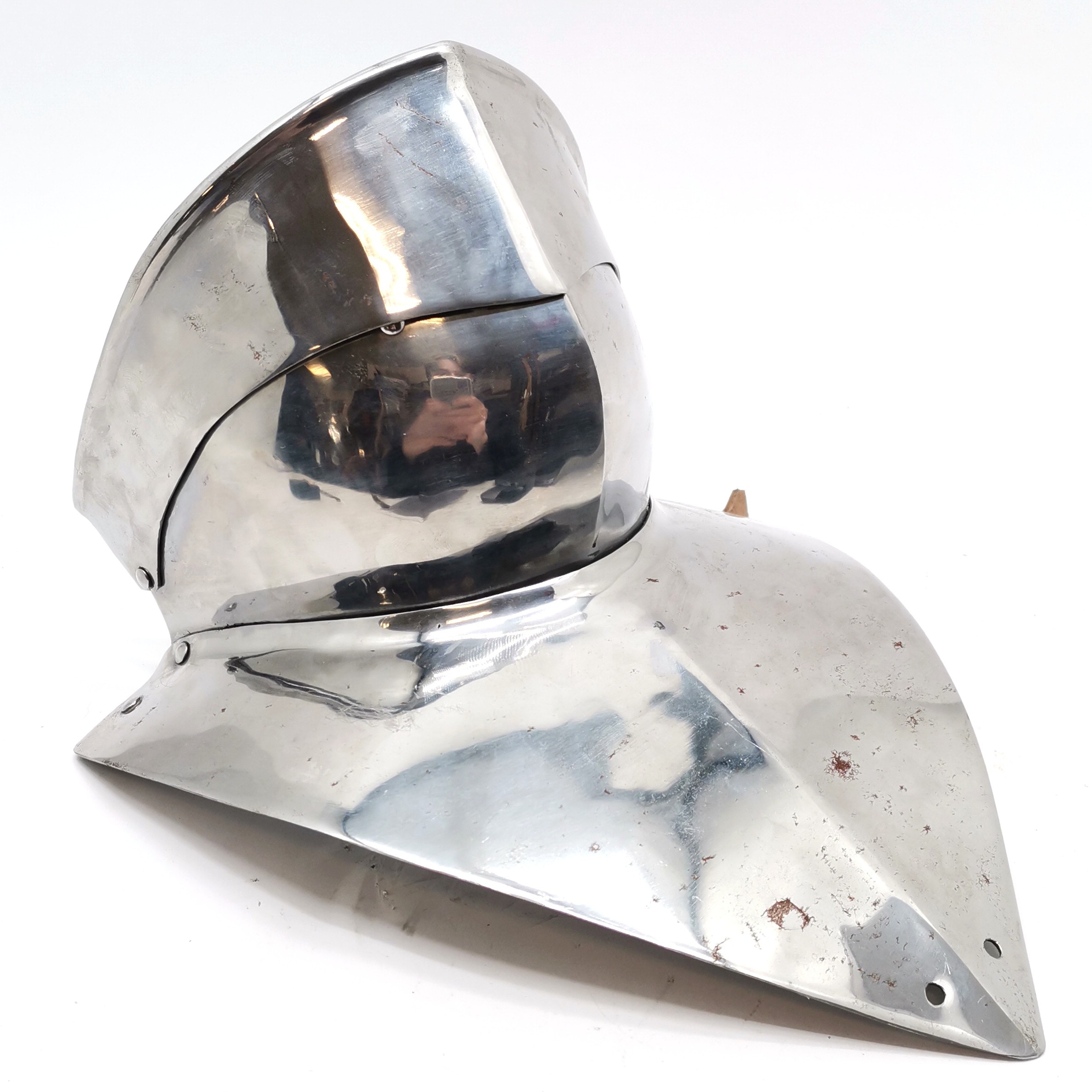 15th Century falling lame bevor gothic re-enactment armour helmet - 20cm high - signs of scratches