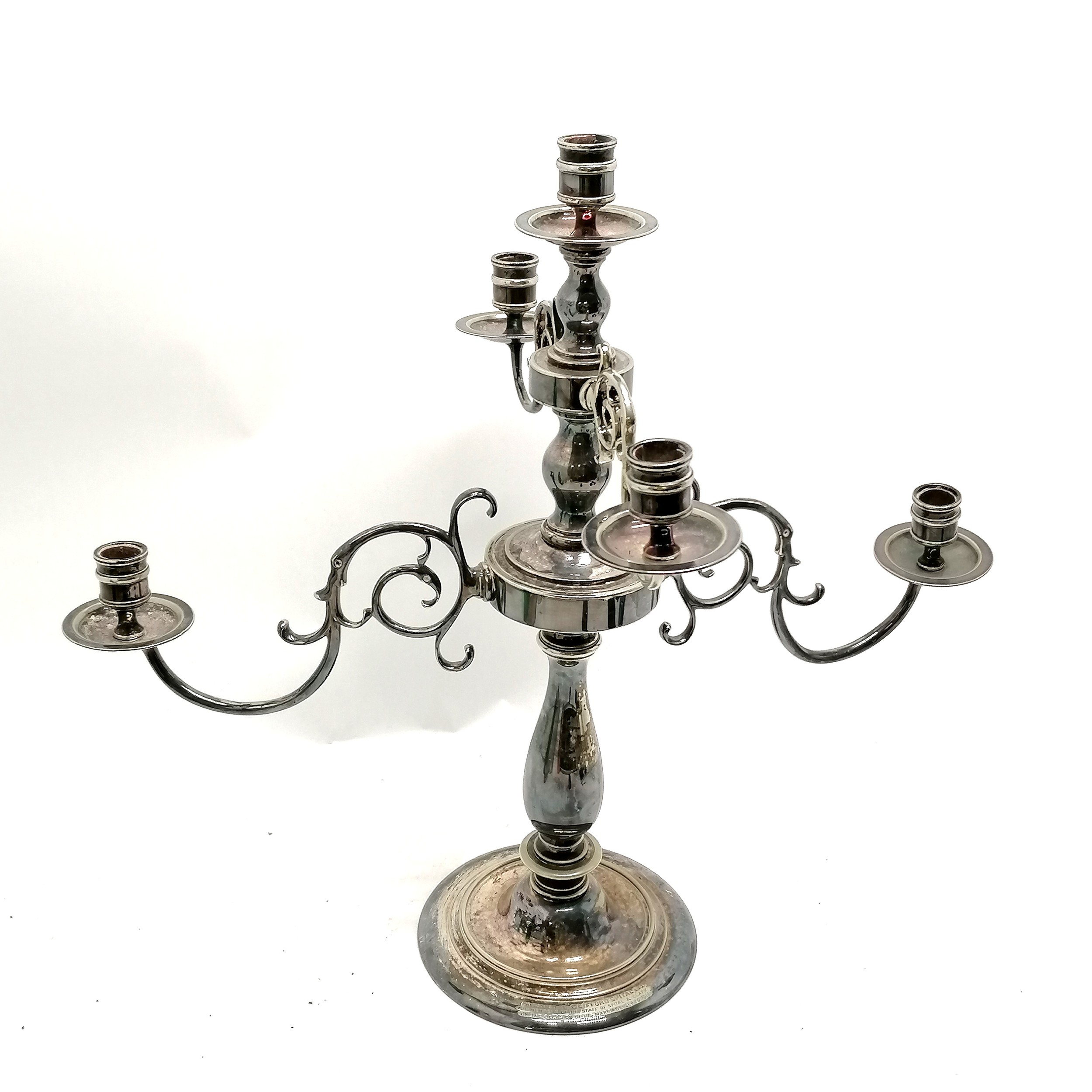 Large antique silver plated Dutch style 2 branch candelabra with dedication dated 1911 to rim of - Image 2 of 3