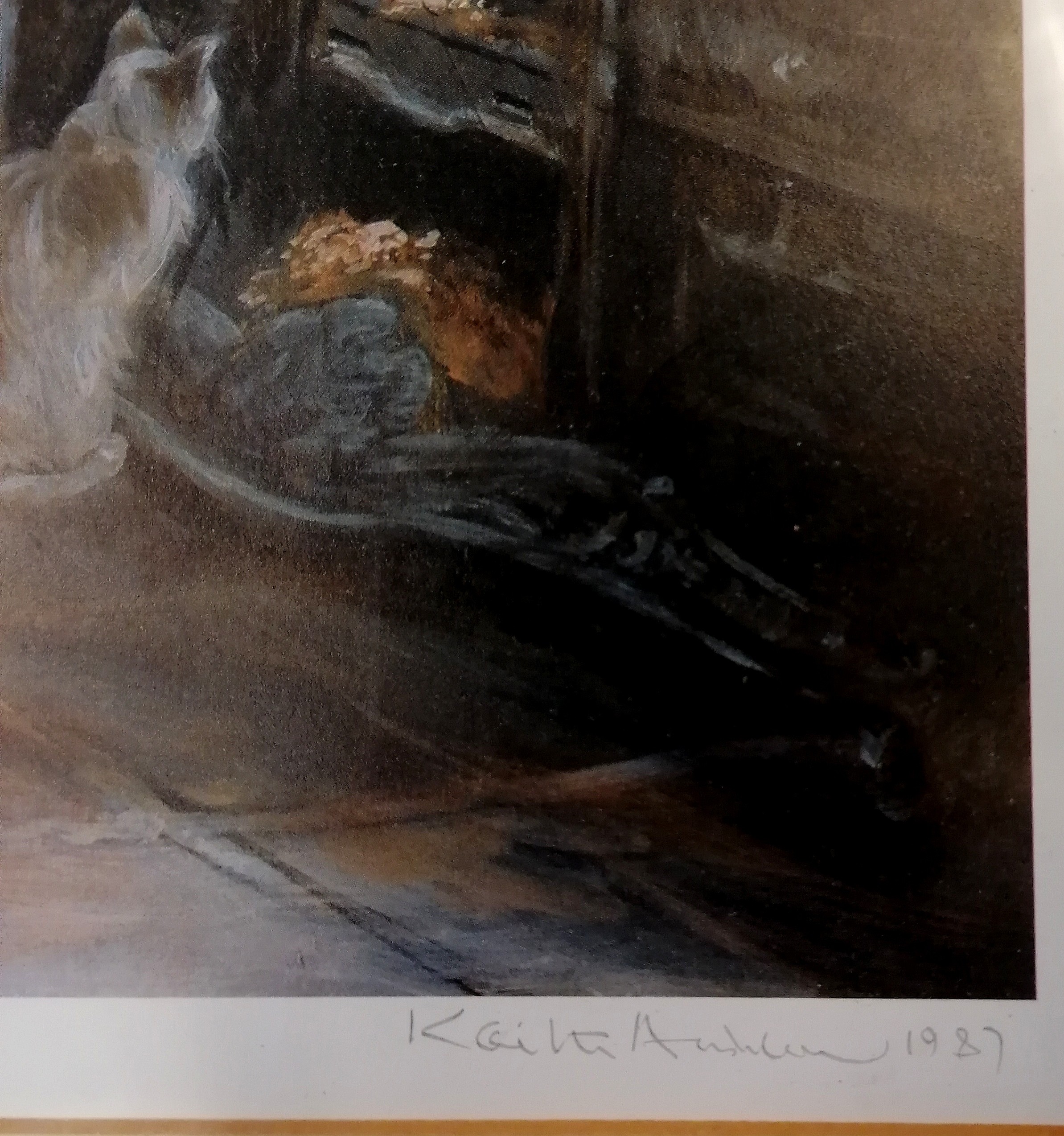 1987 Keith Andrew signed print of a rustic kitchen - frame 74cm x 57cm ~ slight marks to frame - Bild 3 aus 3