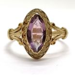 Antique continental marked 18ct marked gold ring set with amethyst & pearls (a/f) - size P & 3.2g