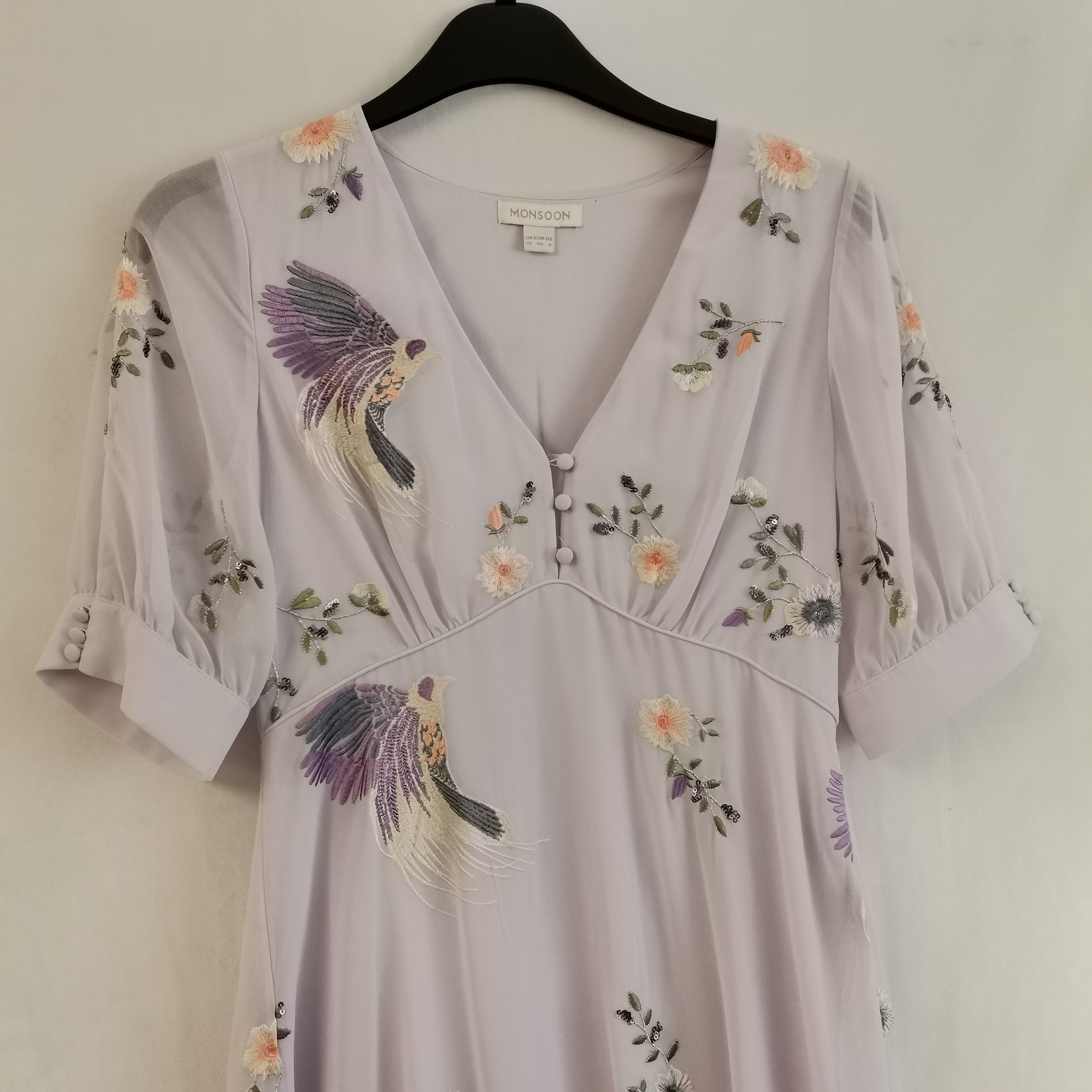 Vintage Monsoon lilac chiffon dress - UK12 - good condition - Image 3 of 3