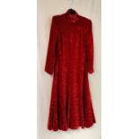 1980s Red velvet dress size 12 by Caroline Charles London - 92cm bust - good used condition