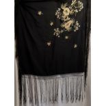 Chinese black silk shawl with embroidery in good condition