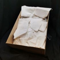 Box full of damask napkins and towels - all in used condition