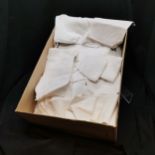 Box full of damask napkins and towels - all in used condition