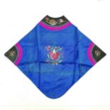 Antique Chinese dress front embroidered in blue silk with butterflies, flowers and figures