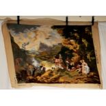 French needlework picture incomplete and stretched by Royal Paris depicting mountains and shepherds.