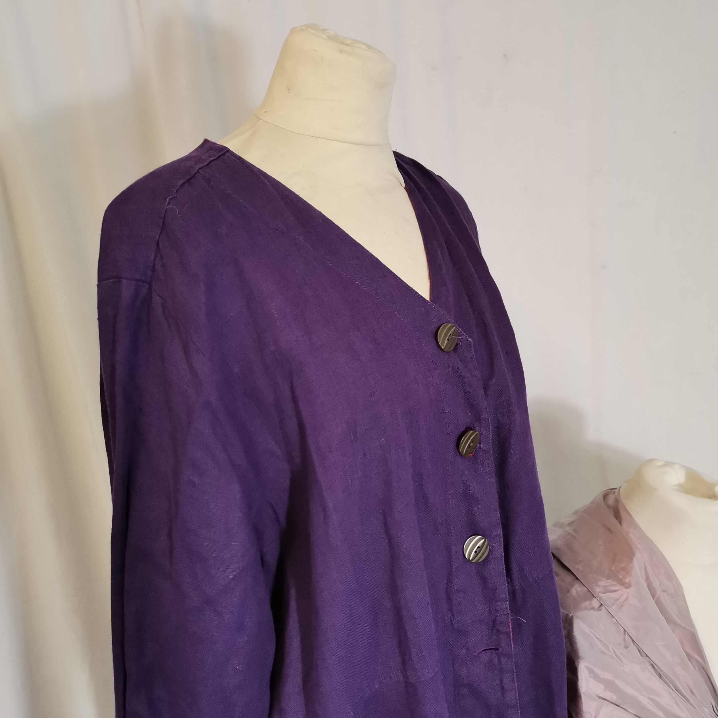 Flax purple linen coat and 1950s satin stole - Both in used condition - one size fits all - Image 2 of 2