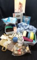 A large quantity of ribbons, cottons and embroidery silks t/w vintage tights