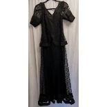 1930s black lace and tafffeta dress, lace damaged under sleeves 84cm bust