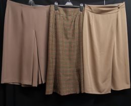Three 70s skirts, mushroom cullottes by Artigiano 84cm waist, check skirt by House of Bruar size