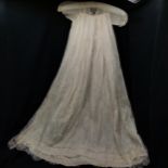 Vintage silk and lace christening gown, flower on chest, slight damage to top.