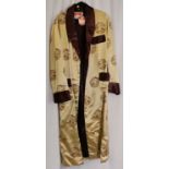 Chinese satin coat, gents gold with brown trim size 44 in unused condition