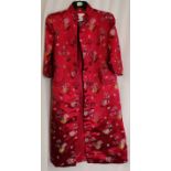 ladies Chinese red floral satin coat size 36 in new condition