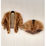 2 Fur capes 1 blonde mink by Faulks of Birmingham floral lining t/w fox cape - both in good