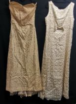 1950/60s gold brocade bow to front bust 94cm t/w gold strapless 50s evening dress 76cm bust stain to
