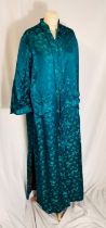 Chinese ladies long coat in green silk lined - good condition - 108cm bust