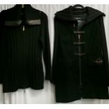 2 Black knitted cardigan jackets by Dismero one merino wool with leather trim and the other corderoy