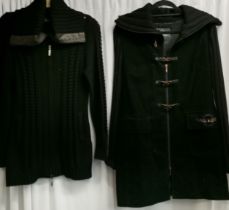 2 Black knitted cardigan jackets by Dismero one merino wool with leather trim and the other corderoy