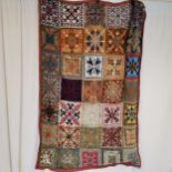 Vintage hand knitted throw made up of 30 squares 170 x 112cm