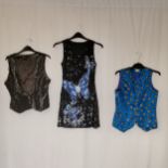 3 Vintage garments to include olive/ brown velvet waistcoat 86cm chest, sequinned short dress with