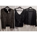 3 vintage beaded tops, a 2 piece vest and cardigan black and gold by Metaphor 96cm bust t/w jersey