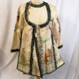 Indian cream silk dress coat with hand painted scenes 88cm bust - slight toning to the shoulders,