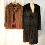 Short pale rabbit jacket t/w long 1950s chocolate coloured Canadian squirrel jacket. Both in good