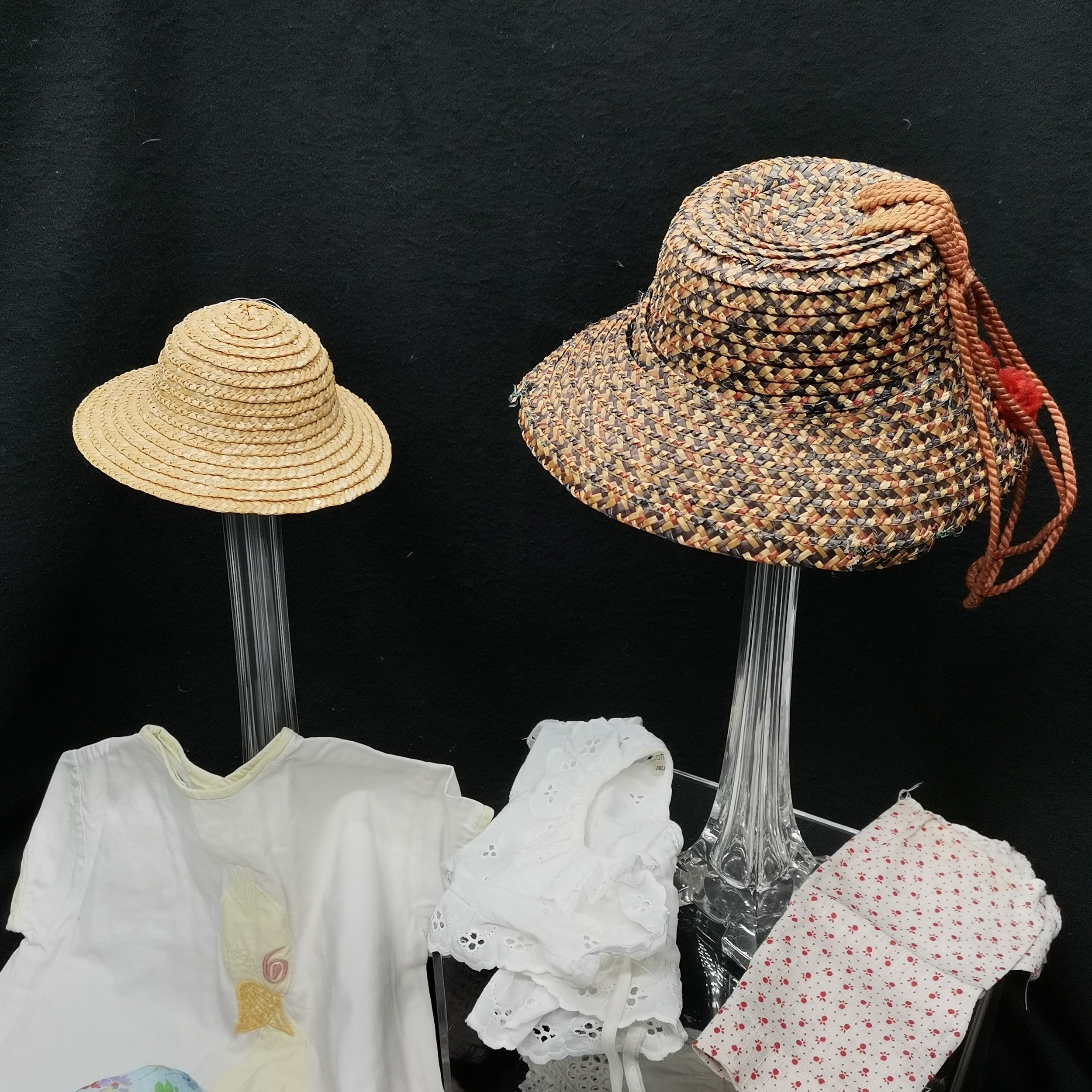 Dolls clothing to include bibs, hats, bedcovers, etc. Hat in need of repair, All in used condition. - Image 3 of 3