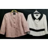 Pink brocade short jacket with covered buttons, stain on button size 12, 96 cm bust t/w black and