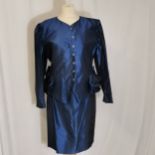 1960's Ungara Parellele Paris blue silk 2 piece skirt and button front top Size 12 - no obvious