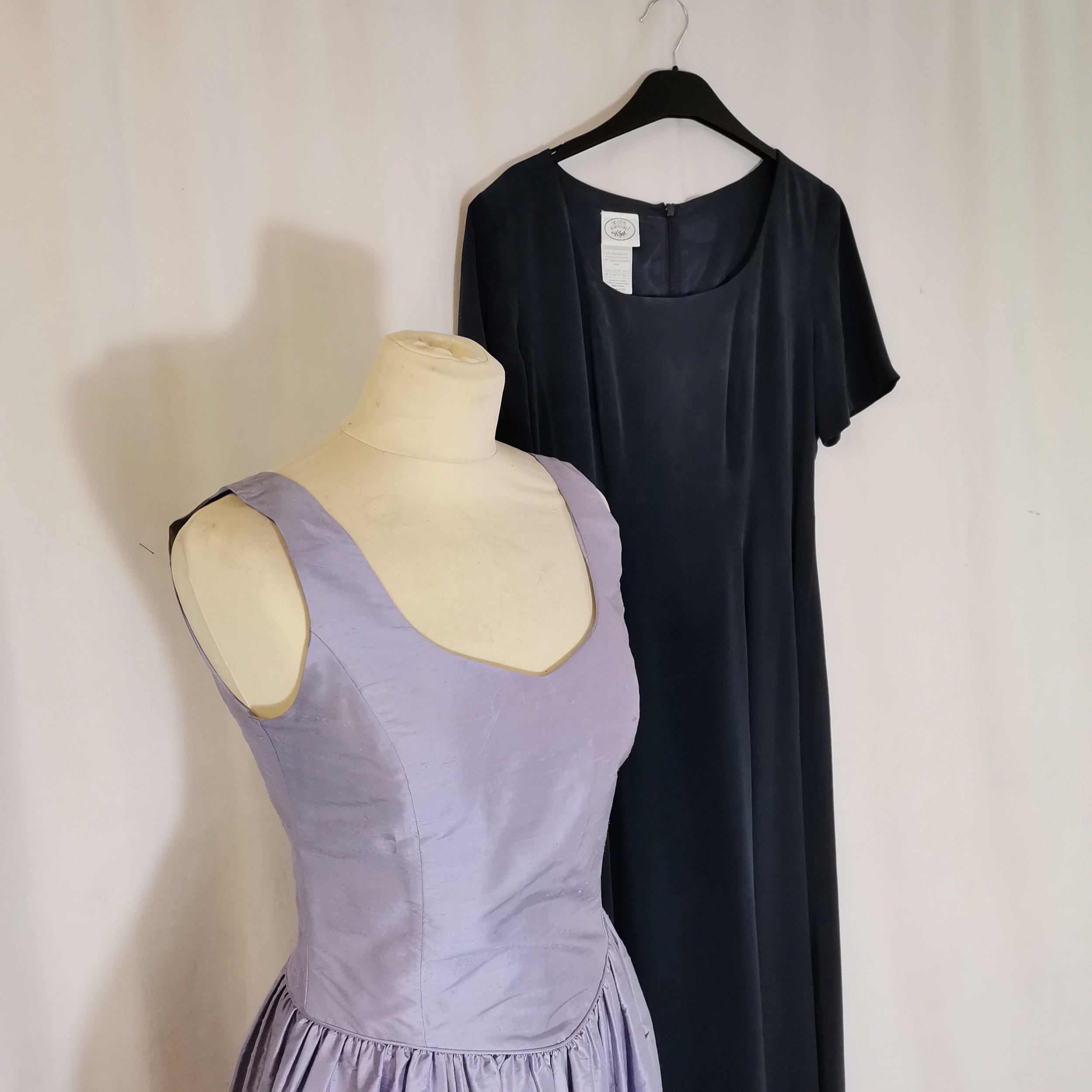 2 Vintage silk Laura Ashley dresses, lilac sleeveless size 10 & navy short sleeved is size 14 with - Image 2 of 4