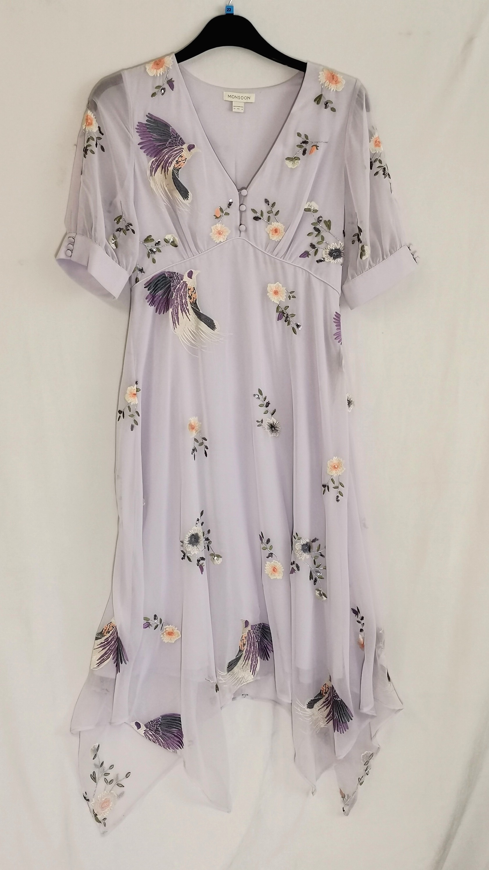 Vintage Monsoon lilac chiffon dress - UK12 - good condition