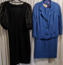 2 vintage items, 1980s LBD 84cm bust t/w 50s blue moygashel dress and jacket size 14, some
