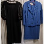 2 vintage items, 1980s LBD 84cm bust t/w 50s blue moygashel dress and jacket size 14, some