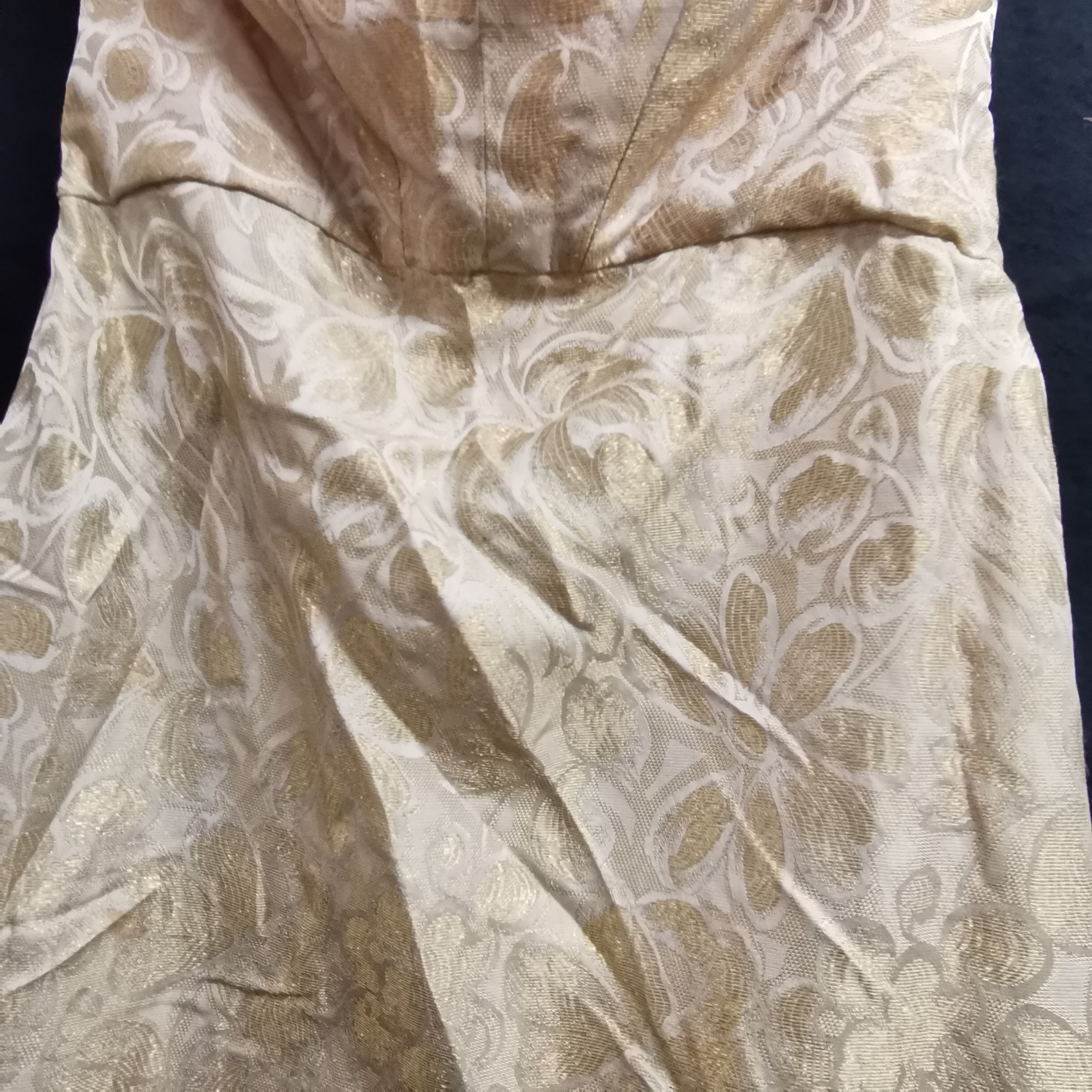 1950/60s gold brocade bow to front bust 94cm t/w gold strapless 50s evening dress 76cm bust stain to - Image 3 of 3