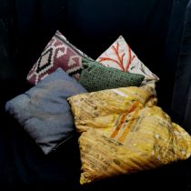 5 Assorted cushions to inc kilim and crewelwork. In good used condition.