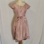 1960's pink silk taffeta cocktail dress with bow detail bust 88cm - no obvious damage