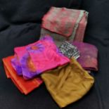 6 Vintage silk scarves to inc bright pink with geometric pattern - all in used condition